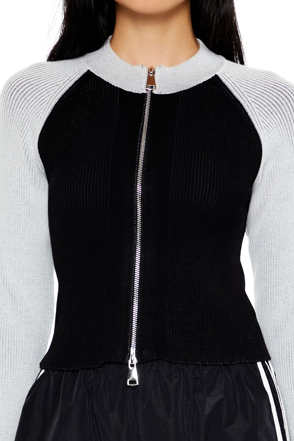 Two-Tone Raglan Zip-Up Sweater - Image 3
