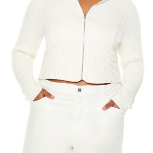 Plus Size Cropped Zip-Up Sweater
