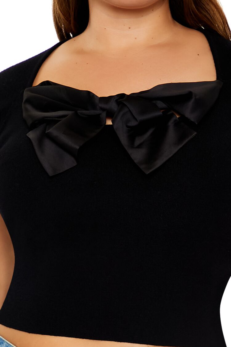 Plus Size Sweater-Knit Bow Crop Top - Image 3