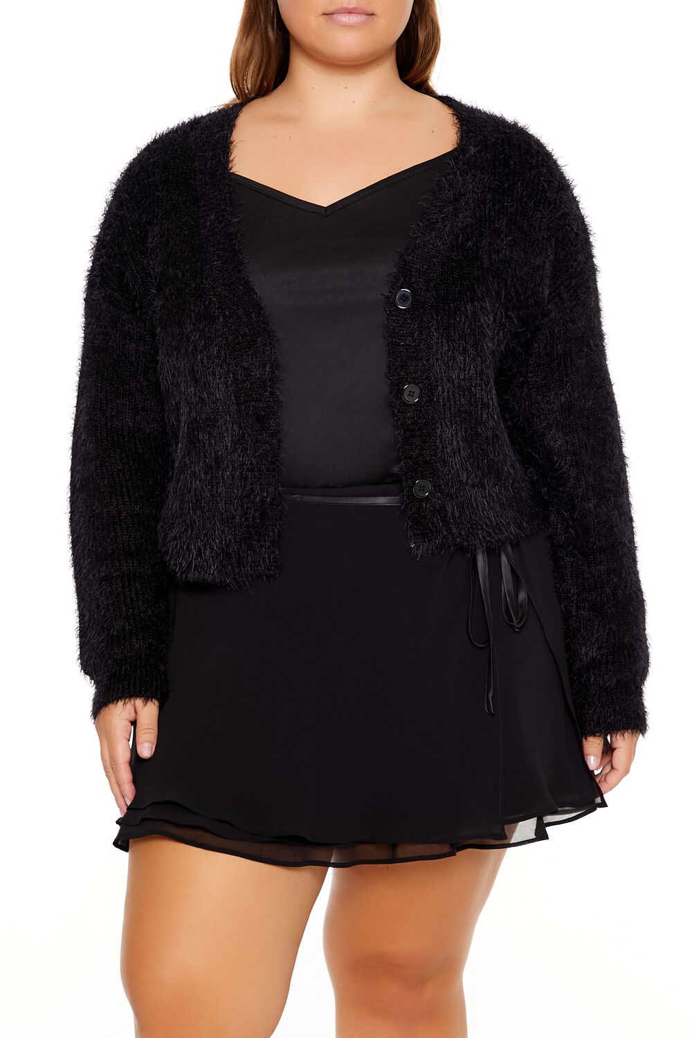 Plus Size Fuzzy Cardigan Sweater - Image 11