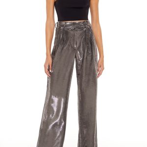 Metallic High-Rise Wide-Leg Pants