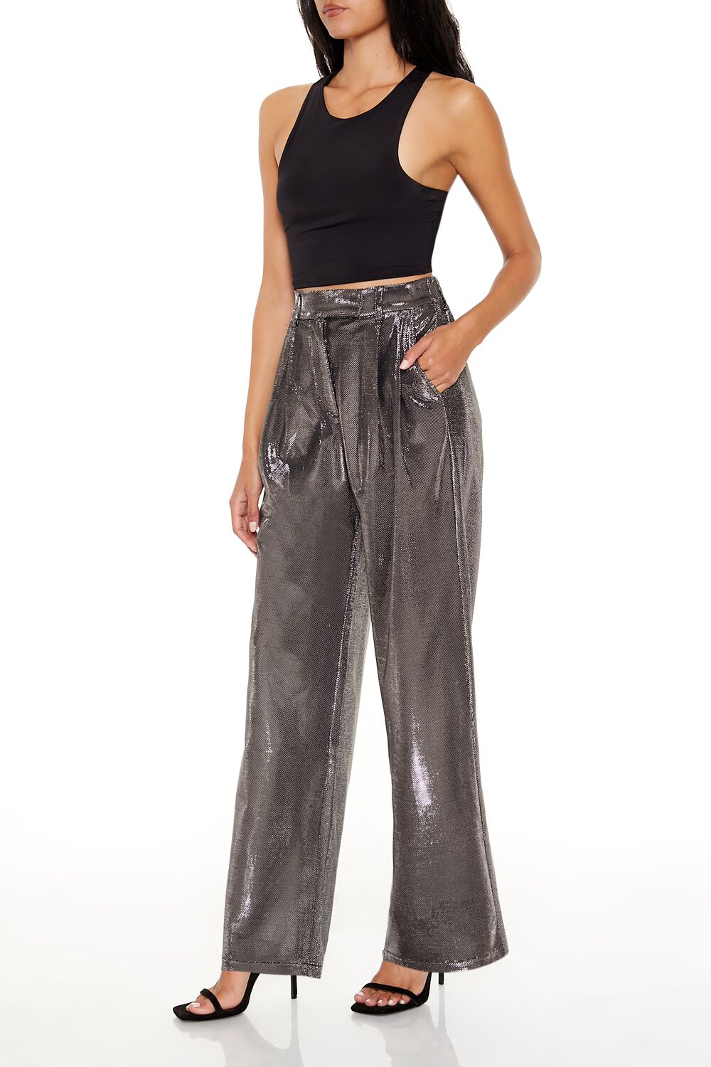 Metallic High-Rise Wide-Leg Pants - Image 3