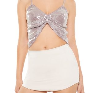 Sequin Notched-Hem Cropped Cami