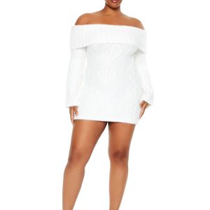 Plus Size Cable Knit Mini Sweater Dress
