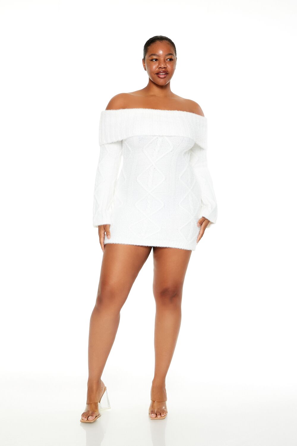 Plus Size Cable Knit Mini Sweater Dress