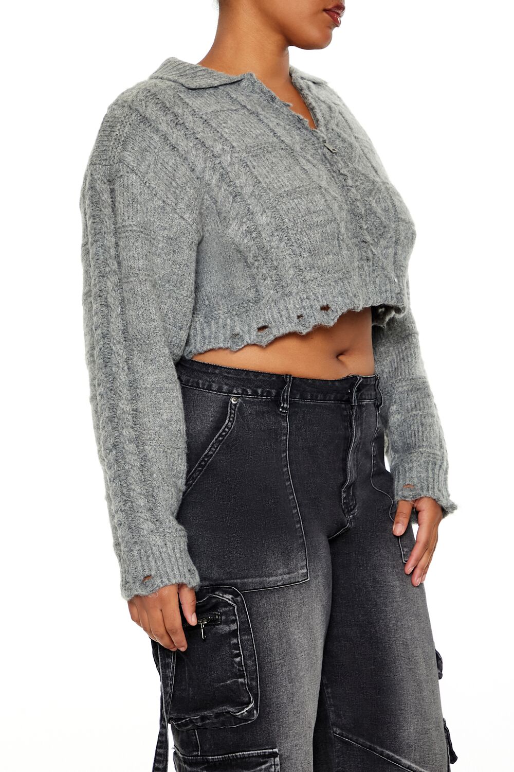 Plus Size Cable Knit Cropped Sweater - Image 4