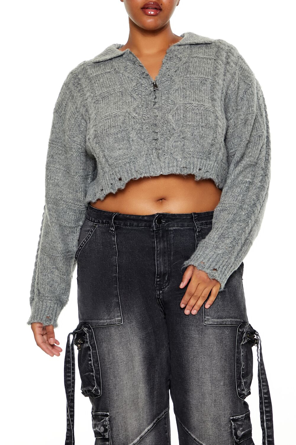 Plus Size Cable Knit Cropped Sweater - Image 6