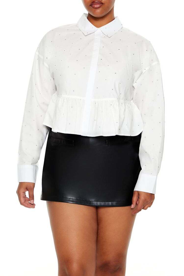 Plus Size Rhinestone Peplum Shirt