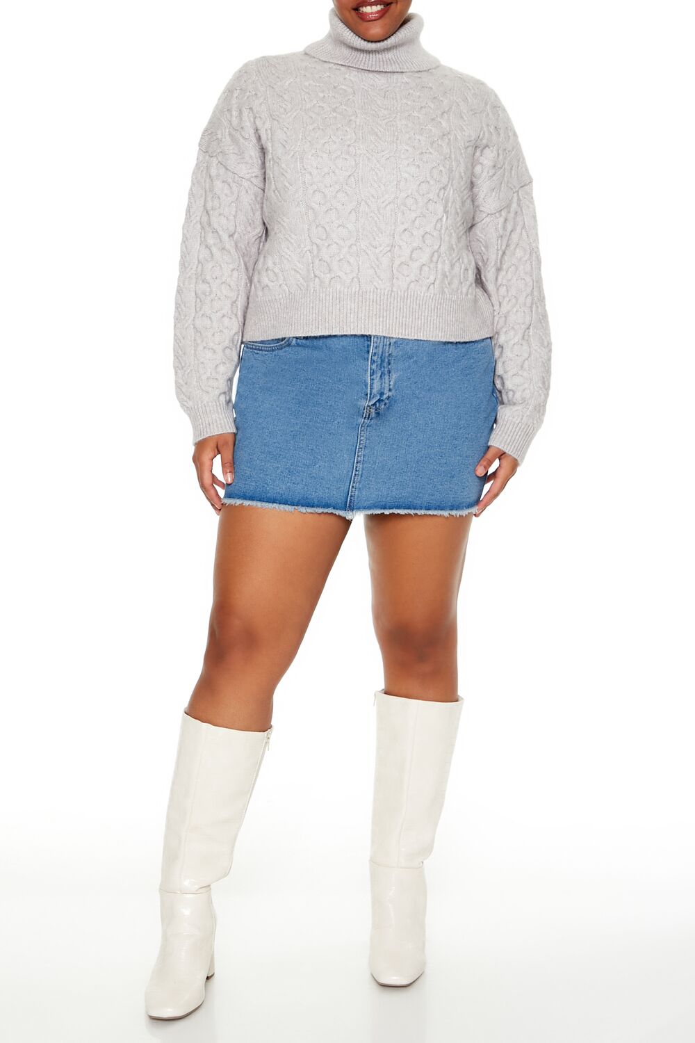 Plus Size Cable Knit Turtleneck Sweater - Image 2