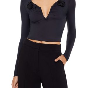 Rosette Long-Sleeve Crop Top