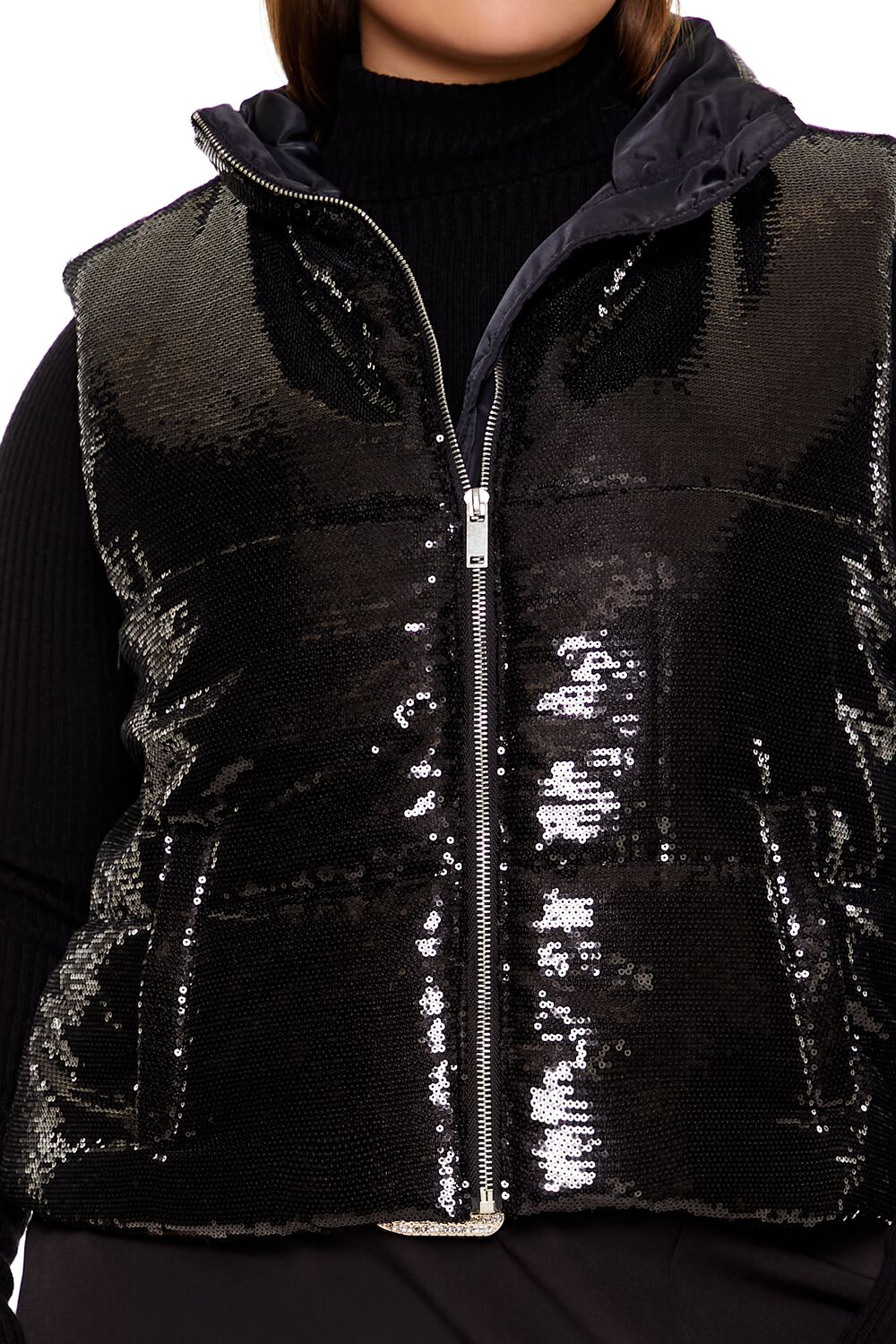 Plus Size Sequin Zip-Up Vest - Image 3