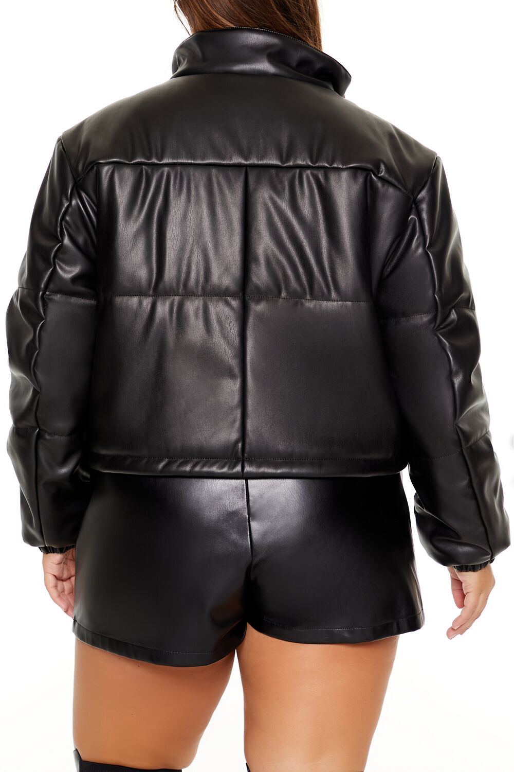 Plus Size Faux Leather Puffer Jacket - Image 5
