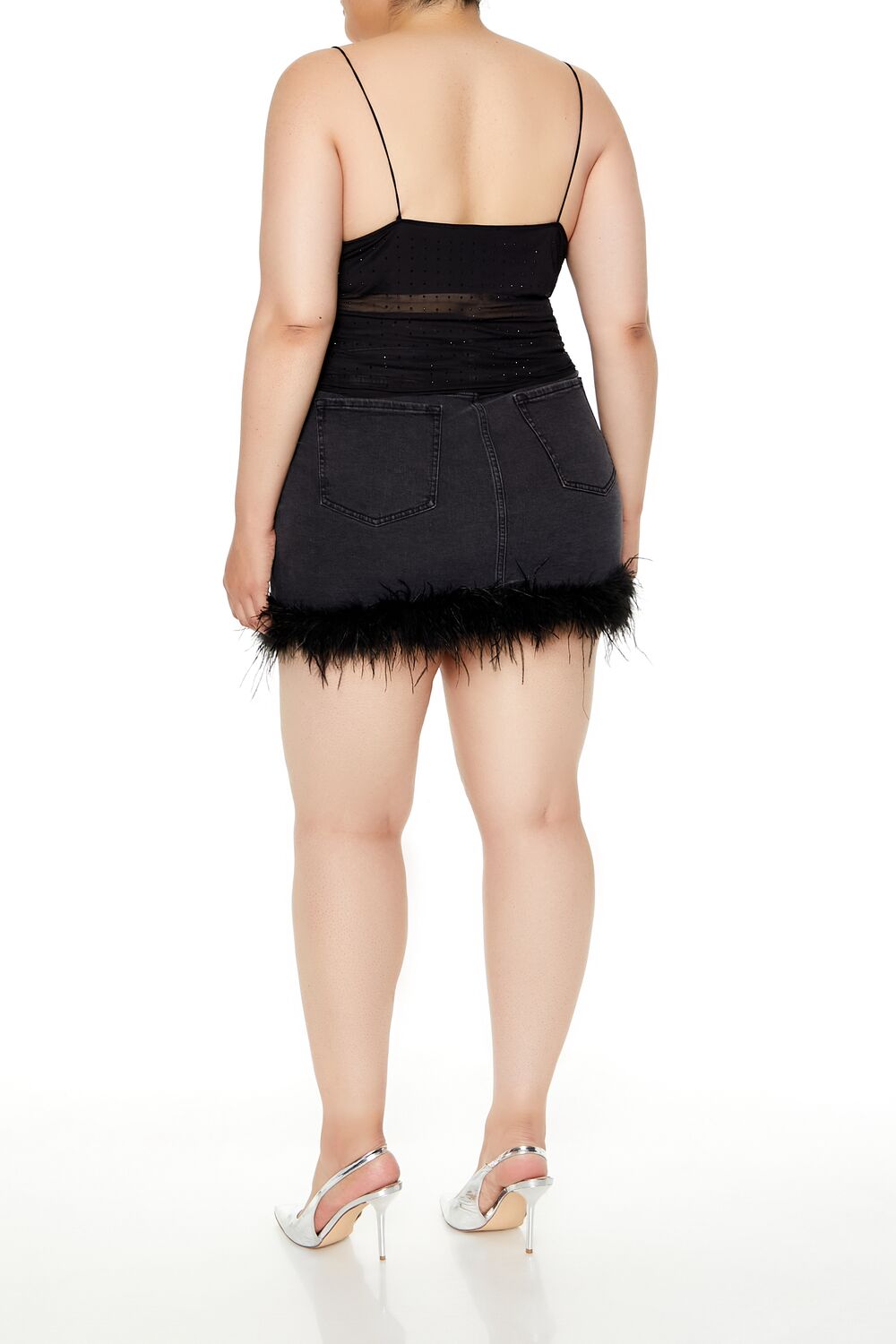 Plus Size Faux Feather Denim Mini Skirt - Image 4