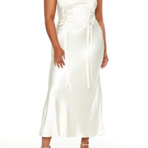 Plus Size Lace-Up Corset Maxi Dress