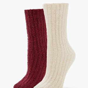 Fuzzy Ribbed Knit Crew Socks - 2 pack