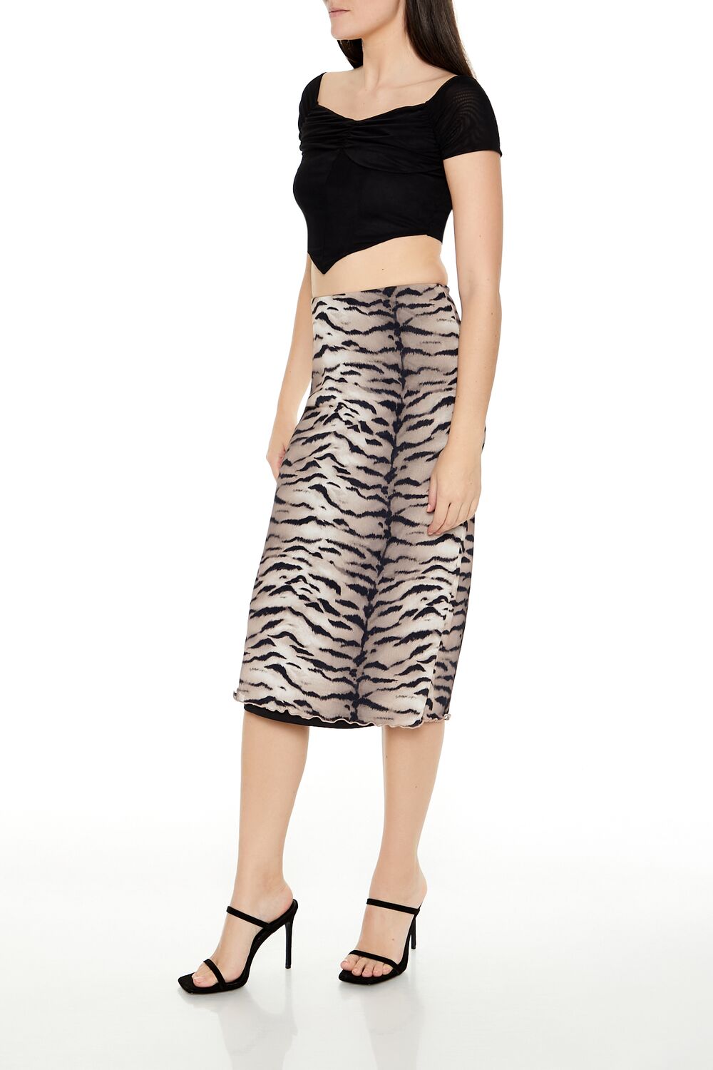 Mesh Tiger Print Midi Skirt - Image 3