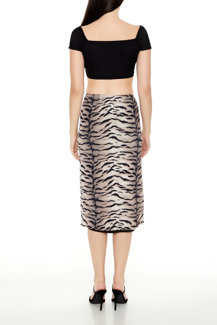 Mesh Tiger Print Midi Skirt - Image 4