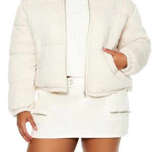 Plus Size Quilted French Terry Puffer Jacket