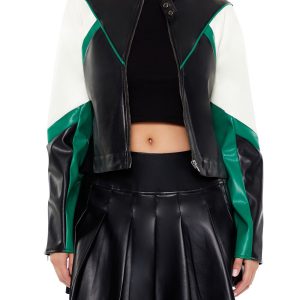 Colorblock Cropped Moto Jacket
