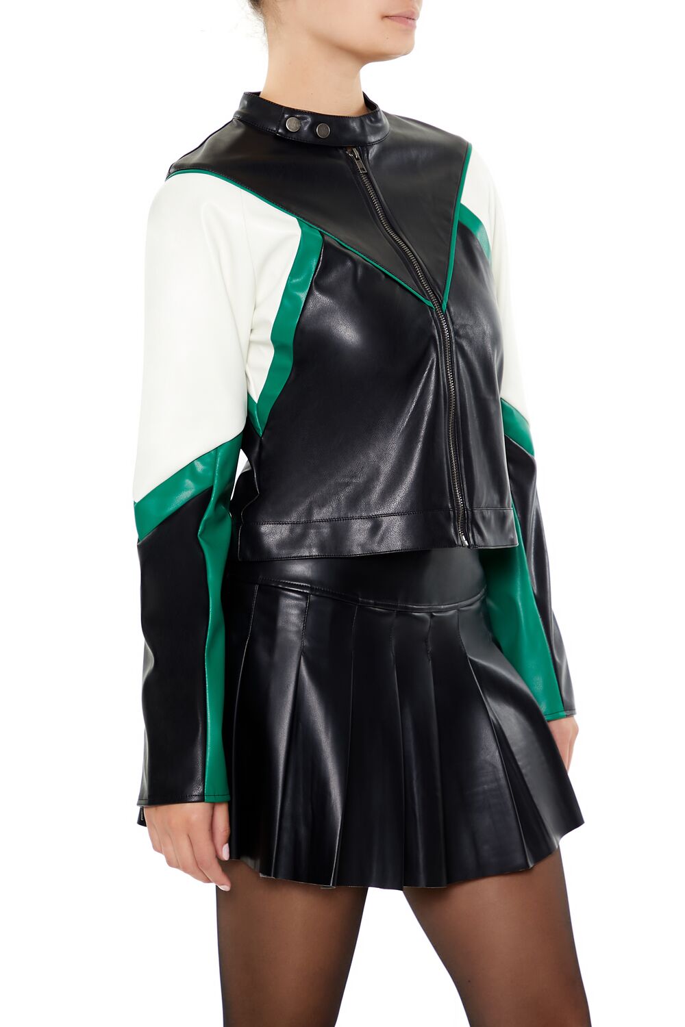Colorblock Cropped Moto Jacket - Image 4