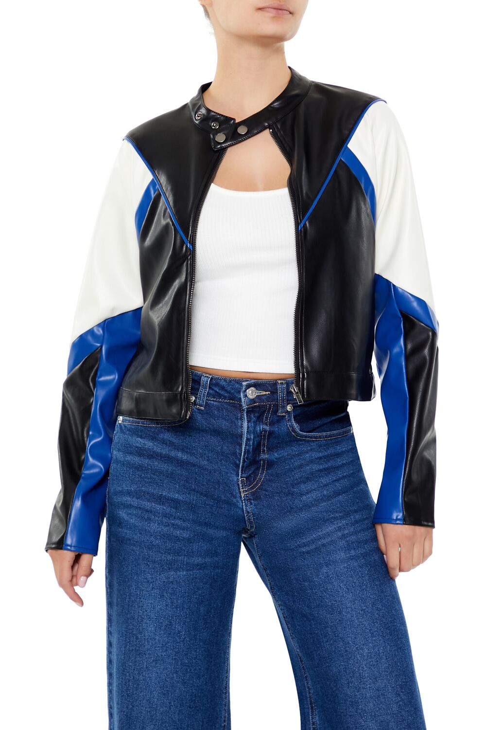 Colorblock Cropped Moto Jacket - Image 6