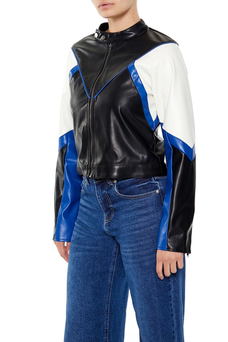 Colorblock Cropped Moto Jacket - Image 9