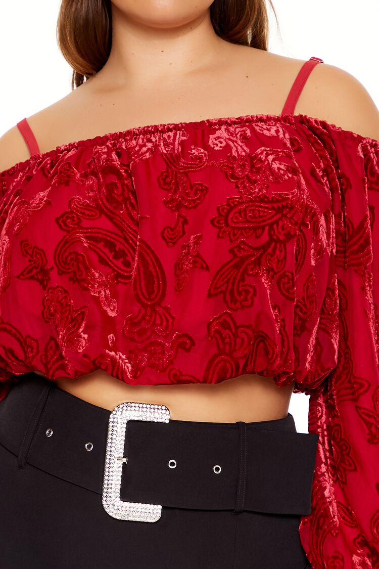Plus Size Paisley Open-Shoulder Top - Image 3