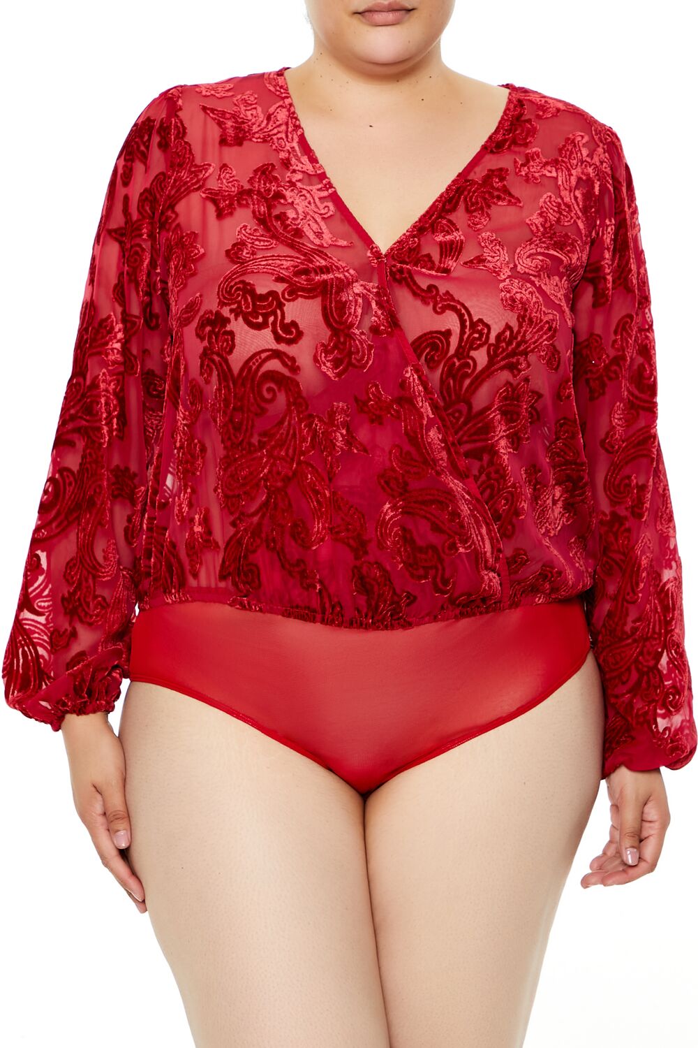 Plus Size Sheer Burnout Bodysuit - Image 2