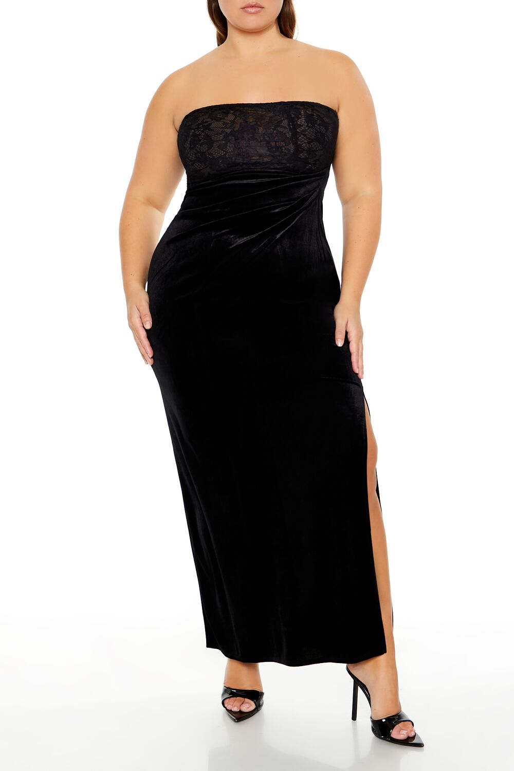 Plus Size Lace & Velour Maxi Dress