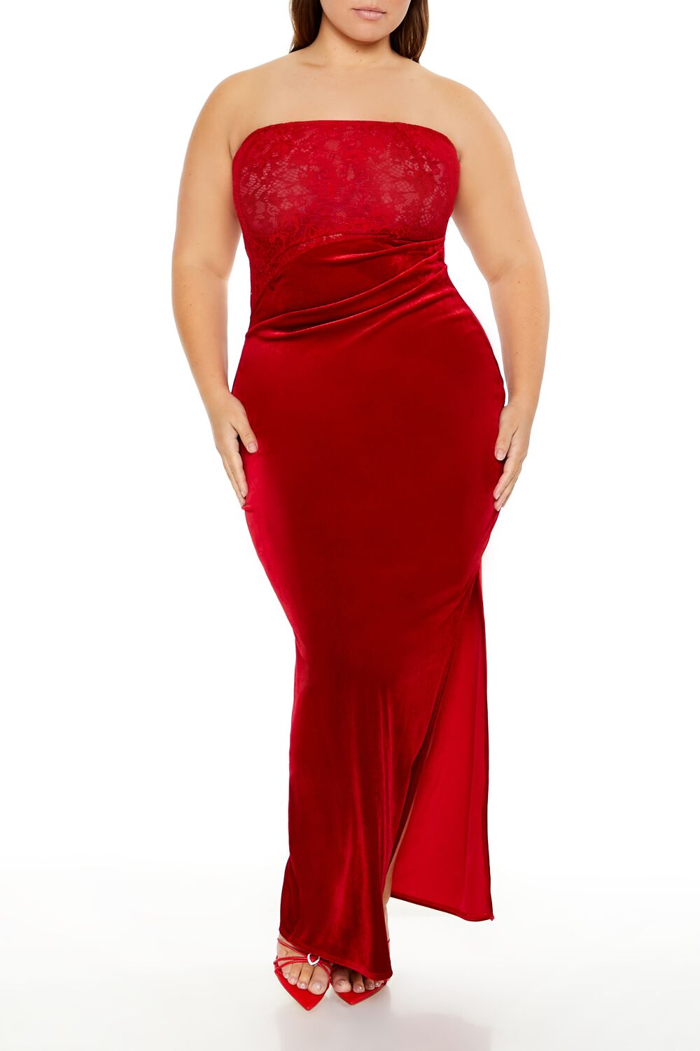 Plus Size Lace & Velour Maxi Dress - Image 7