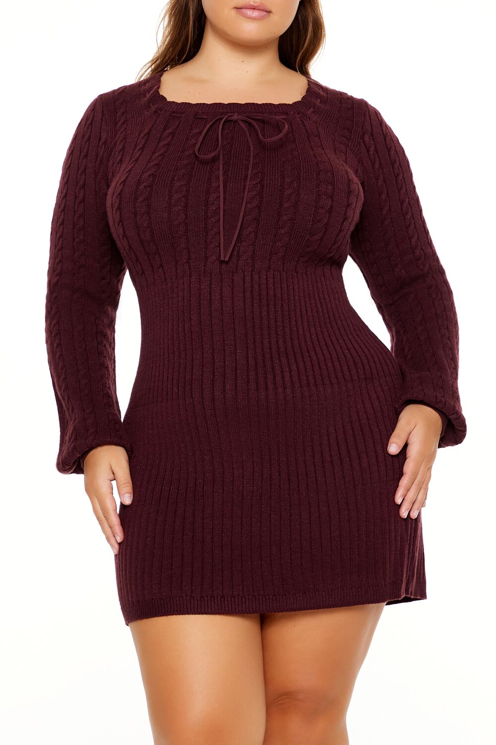 Plus Size Cable Knit Mini Sweater Dress - Image 2