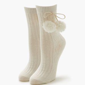 Pom Pom Ribbed Crew Socks