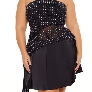 Plus Size Rhinestone Strapless Top
