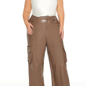 Plus Size Faux Leather Cargo Pants