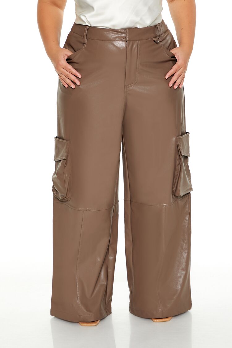 Plus Size Faux Leather Cargo Pants - Image 2