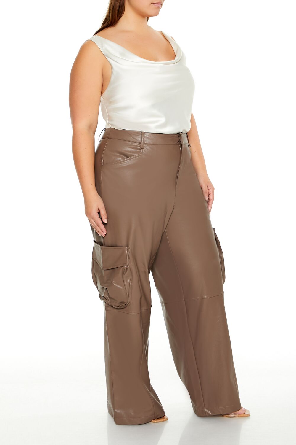 Plus Size Faux Leather Cargo Pants - Image 3