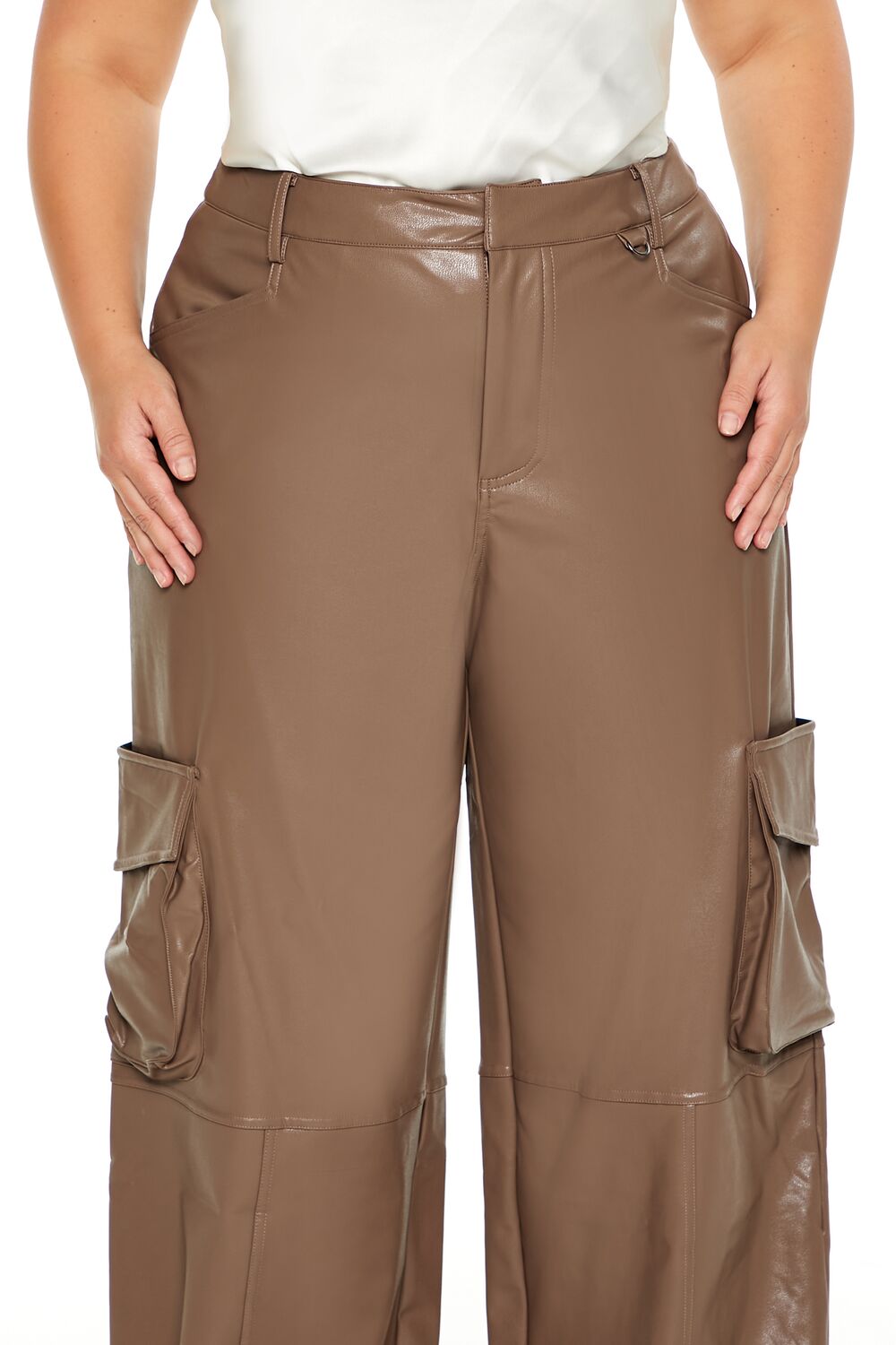 Plus Size Faux Leather Cargo Pants - Image 5
