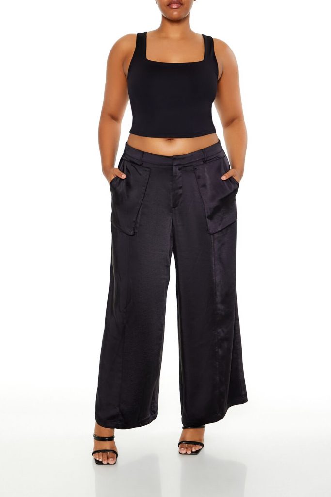 Plus Size Satin Cargo Pants