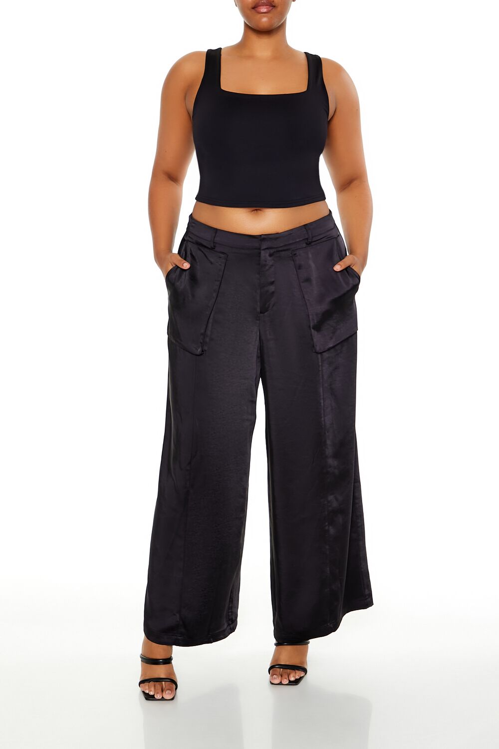 Plus Size Satin Cargo Pants