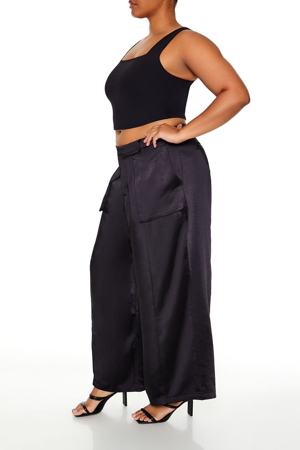 Plus Size Satin Cargo Pants - Image 3