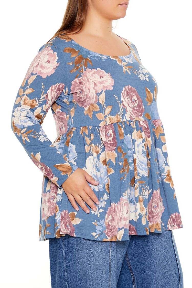 Plus Size Floral Print Flounce Top - Image 4