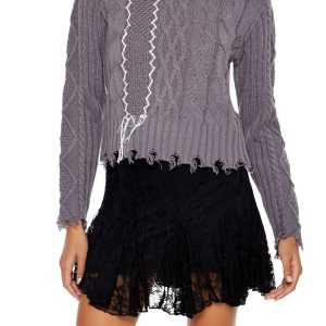 Distressed Cable Knit Sweater
