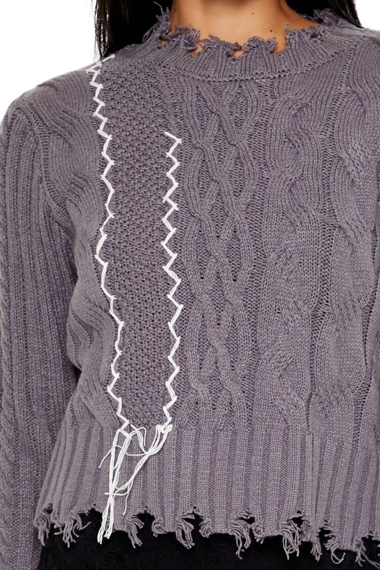 Distressed Cable Knit Sweater - Image 3