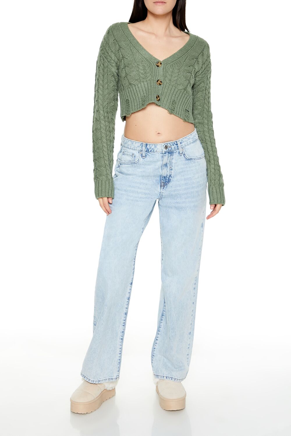 Cable Knit Cropped Cardigan Sweater - Image 7