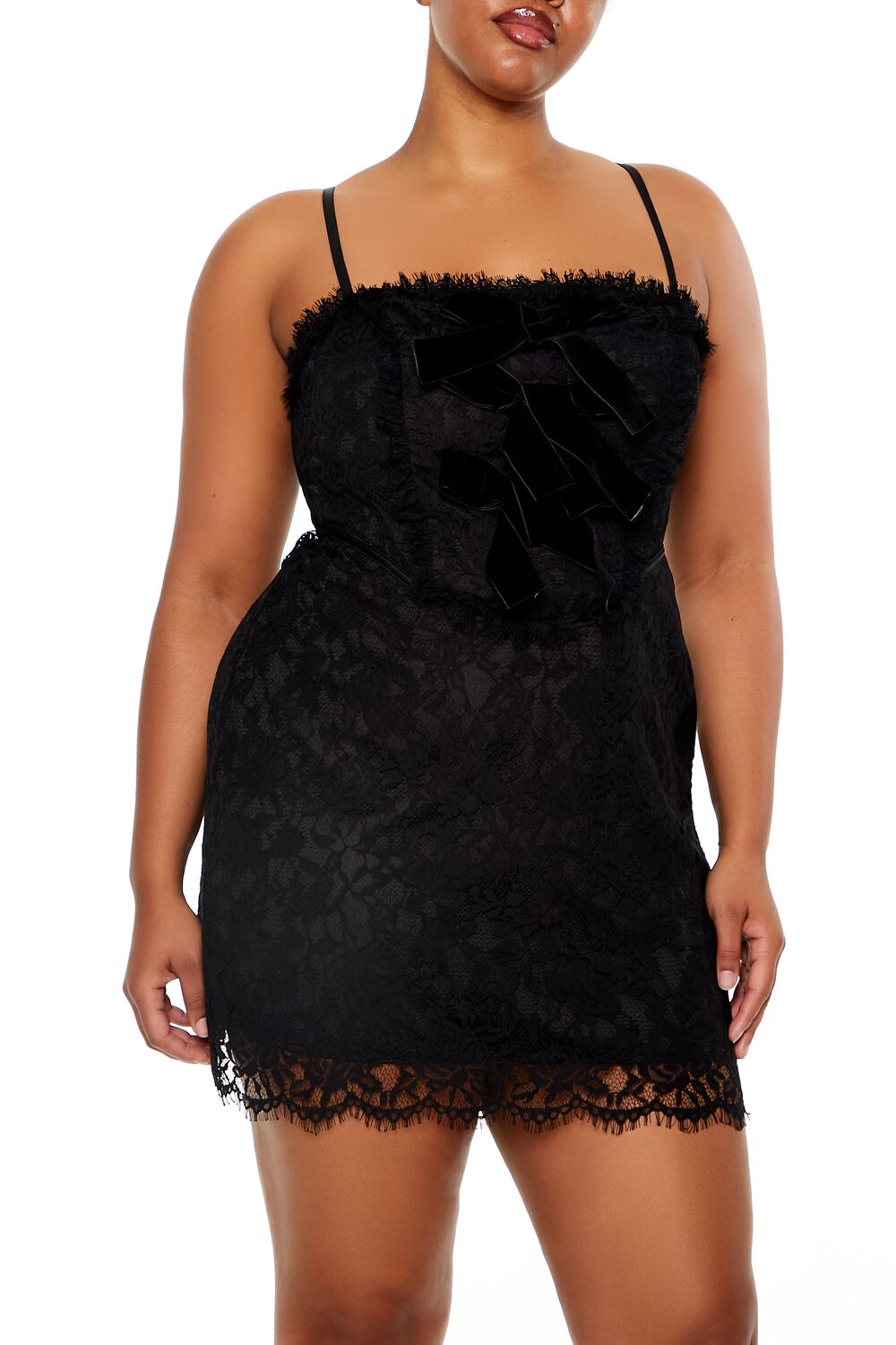 Plus Size Eyelash Lace Mini Dress - Image 2