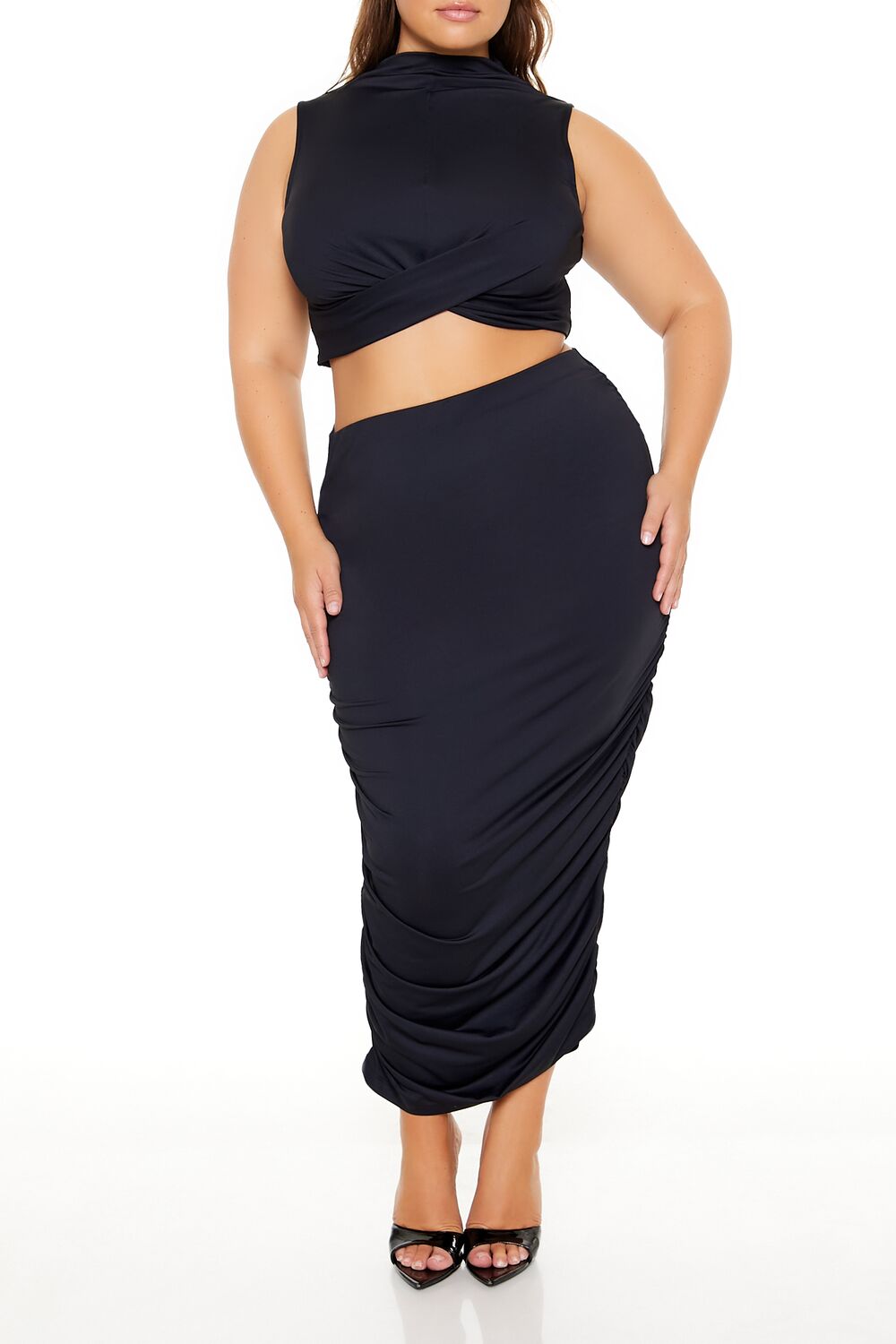 Plus Size Ruched Crop Top & Skirt Set