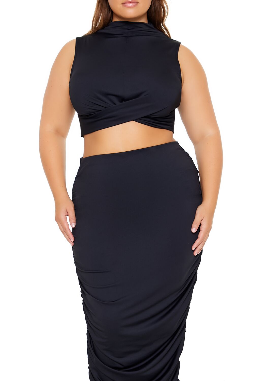 Plus Size Ruched Crop Top & Skirt Set - Image 2