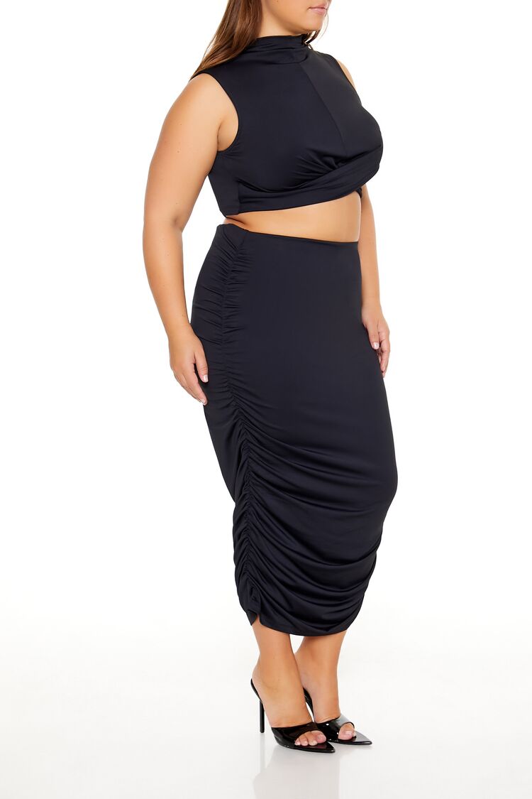 Plus Size Ruched Crop Top & Skirt Set - Image 3