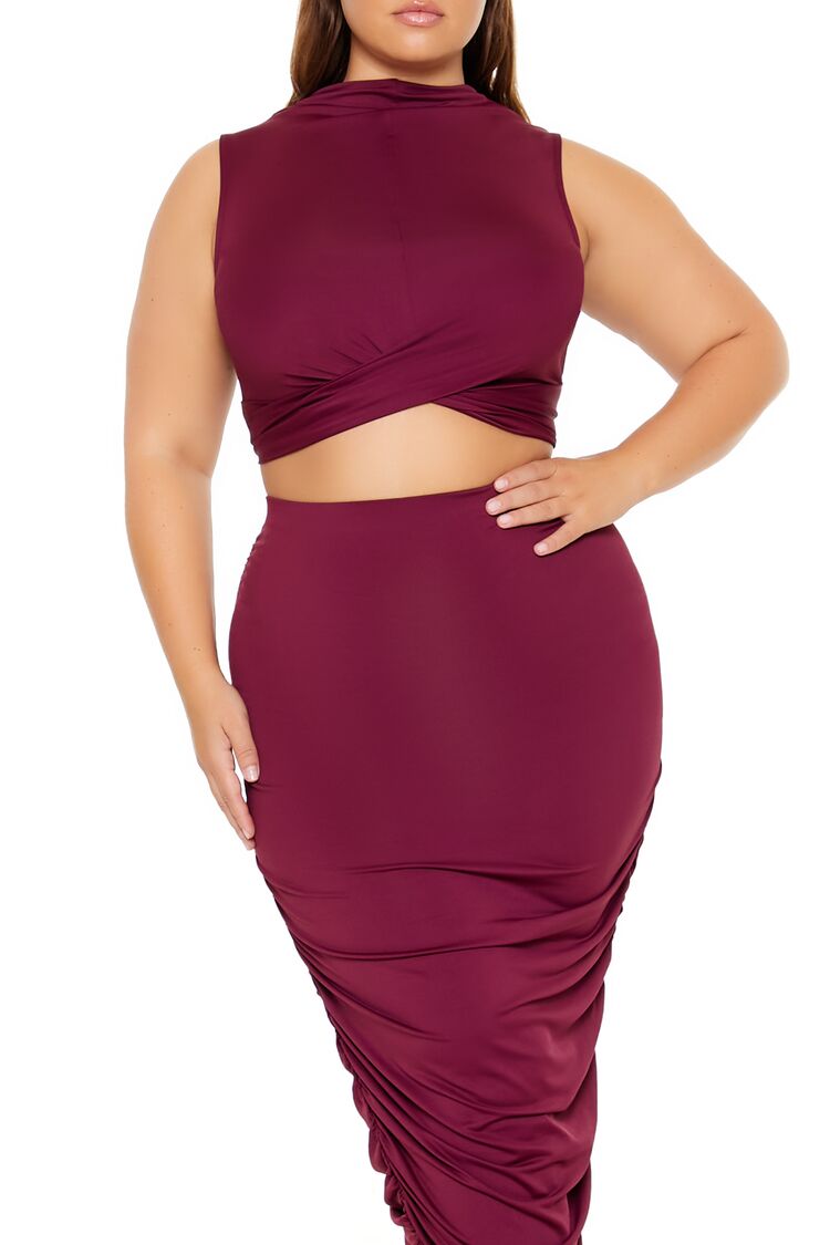 Plus Size Ruched Crop Top & Skirt Set - Image 7
