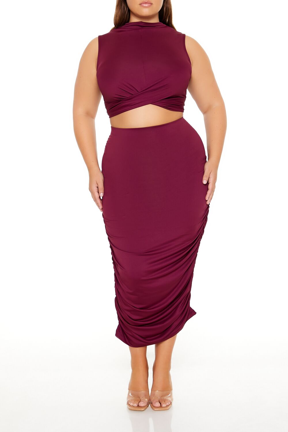 Plus Size Ruched Crop Top & Skirt Set - Image 8